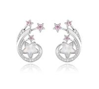 Women's Moon Star White Gold 18 Carat 750 Earrings Pink Rosa Sapphire