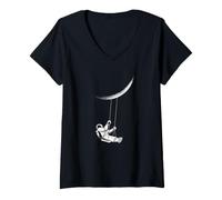 Women's Moon Swing Astronaut - Space Man Swinging from the Moon V-Neck T-Shirt