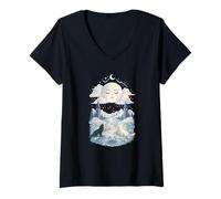 Women's Moon Tarot Wolves Celestial Mystic Watercolor V-Neck T-Shirt