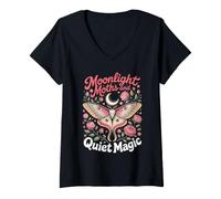 Women's Moonlight Moths and Quiet Magic Butterfly Moth Nature V-Neck T-Shirt