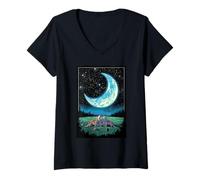 Womens Moonlight Wolves Forest Howling Guardians Stargazer V-Neck T-Shirt