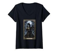 Women's Moonlit Library The Reader Dragon Tarot Fantasy V-Neck T-Shirt