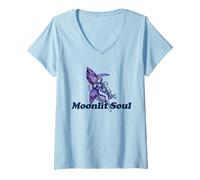 Women's Moonlit Soul Purple Moon Fairy Illustration V-Neck T-Shirt