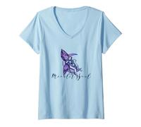 Women's Moonlit Soul Purple Moon Fairy Illustration V-Neck T-Shirt