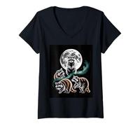 Womens Moonlit Woodland Raccoons Night Sky Scene V-Neck T-Shirt