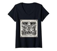 Women's Moonshine Goes in Wisdom Comes Out Funny V-Neck T-Shirt
