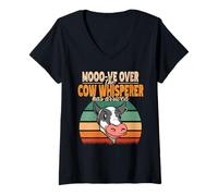 Women's Mooo-ve Over The Cow Whisperer Has Arrived Retro Cow Farming V-Neck T-Shirt