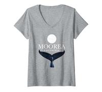 Women's Moorea Polynesie Whale Tail Sunset V-Neck T-Shirt