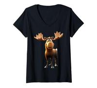 Womens Moose Bull Cow Antlers Deer Wild Moose Elk V-Neck T-Shirt