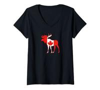 Womens Moose Canada red white V-Neck T-Shirt