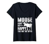 Women's Moose Make Me Happy Lover Forest Wildlife Nature V-Neck T-Shirt