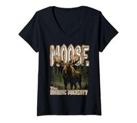 Womens Moose The Nordic Majesty Crown Head of Northern Forests V-Neck T-Shirt