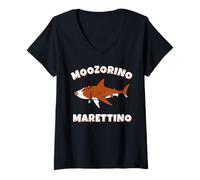 Womens Moozorino Marettino Funny Italian Brainrot Cow Shark Meme V-Neck T-Shirt