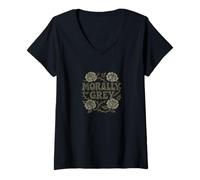 Womens Morally Grey Thorny Roses V-Neck T-Shirt