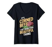 Women's More Beautiful Thing St. Patrick's Day Cabbage Corned Beef V-Neck T-Shirt