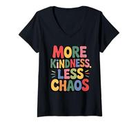 Womens More Kindness Less Chaos Kids Boys Positive Saying Be Kind V-Neck T-Shirt