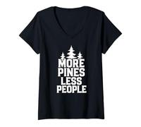 Women's More Pines Less People Introvert Solo Hiking Saying V-Neck T-Shirt