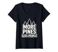 Women's More Pines Less People Introvert Solo Hiking Saying V-Neck T-Shirt
