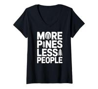 Women's More Pines Less People Introvert Solo Hiking Saying V-Neck T-Shirt