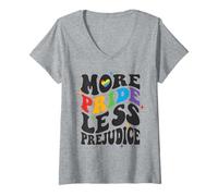Womens More Pride Less Prejudice Retro Rainbow LGBTQ Equality Shirt V-Neck T-Shirt