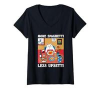 Womens More Spaghetti Less Upsetti Funny Cute Cat Sayings V-Neck T-Shirt