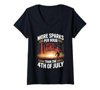 Womens More Sparks Per Hour Than The 4th of July Steel Mill Worker V-Neck T-Shirt