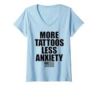 Womens More Tattoos Less Anxiety Hardcore Gym Workout for Men Women V-Neck T-Shirt