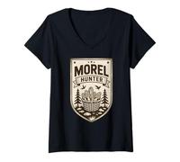 Women's Morel Hunter Forest Mushroom Foraging Basket V-Neck T-Shirt