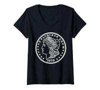 Womens Morgan Dollar 1879 Coin Collector Numismatics USA Coinage V-Neck T-Shirt