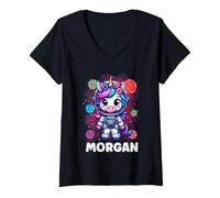 Women's Morgan Unicorn Space Astronaut V-Neck T-Shirt