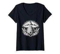 Women's Mormon Beehive Utah Heritage Silhouette Mountain Faith V-Neck T-Shirt