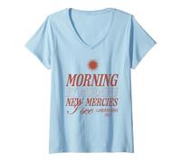 Womens Morning by Morning New Mercies I See Christian Bible Verse V-Neck T-Shirt