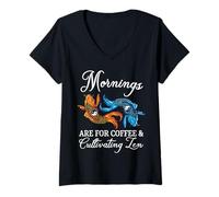Women's Mornings are for Coffee and Cultivating Zen Funny Koi Lover V-Neck T-Shirt