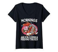 Womens Mornings are for Coffee and Feeding The Koi V-Neck T-Shirt