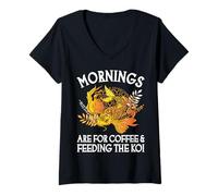 Womens Mornings are for Coffee and Feeding The Koi V-Neck T-Shirt