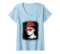 Women's Moroccan Flag Cowboy Hat Sunglasses Pride V-Neck T-Shirt