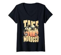 Womens Morocco Vacation Vibes Vintage Morocco Travel V-Neck T-Shirt