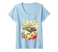 Womens Morris Minor Traveller 1950's Scene V-Neck T-Shirt