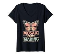 Womens Mosaic of My Making Self-Creation Butterfly Art V-Neck T-Shirt