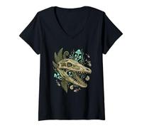 Women's Mosasaurus Dinosaur Skull Paleocore Goblincore Dark Art V-Neck T-Shirt