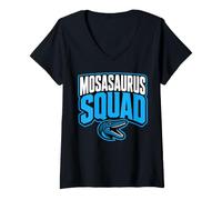 Women's Mosasaurus Group Prehistoric Sea Dinosaur V-Neck T-Shirt