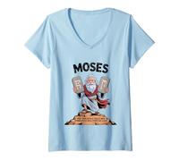 Womens Moses First Man with a Tablet Funny Christian Design V-Neck T-Shirt
