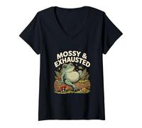 Women's Mossy and Exhausted Cute Tired Frog Nature V-Neck T-Shirt