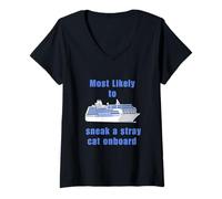 Womens Most likely Sneak a Cat Travel Cruise Gift for Travellers V-Neck T-Shirt