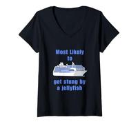 Womens Most likely Stung by a Jellyfish Cruise Gift for Travellers V-Neck T-Shirt