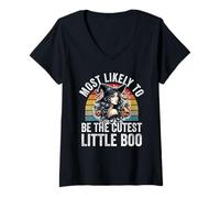 Womens Most Likely to Be The Cutest Little Boo Funny Halloween V-Neck T-Shirt