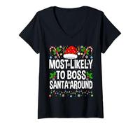 Womens Most Likely to Boss Santa Around Family Matching Christmas V-Neck T-Shirt