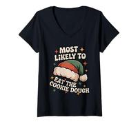 Womens Most Likely to Eat The Cookie Dough Christmas Funny V-Neck T-Shirt