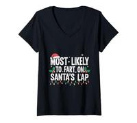 Womens Most Likely to Fart On Santa's Lap Family Matching Christmas V-Neck T-Shirt