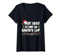 Womens Most Likely to Fart On Santa's Lap Family Matching Christmas V-Neck T-Shirt